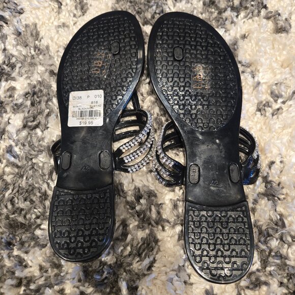 NWT Le Château Black Rhinestone Jelly Thong Sandals - Size 42 (US 11) - Picture 2 of 2